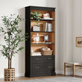 Fnova 72.8-Inch Storage Cabinet with 5-Shelf & 2-Drawer, Tall Wooden Bookcase with Closed Wood Backboard, Bookshelf for Study, Kitchen, Dining Room, Living Room, Easy Assembly,WM011329_B_Cabinet
