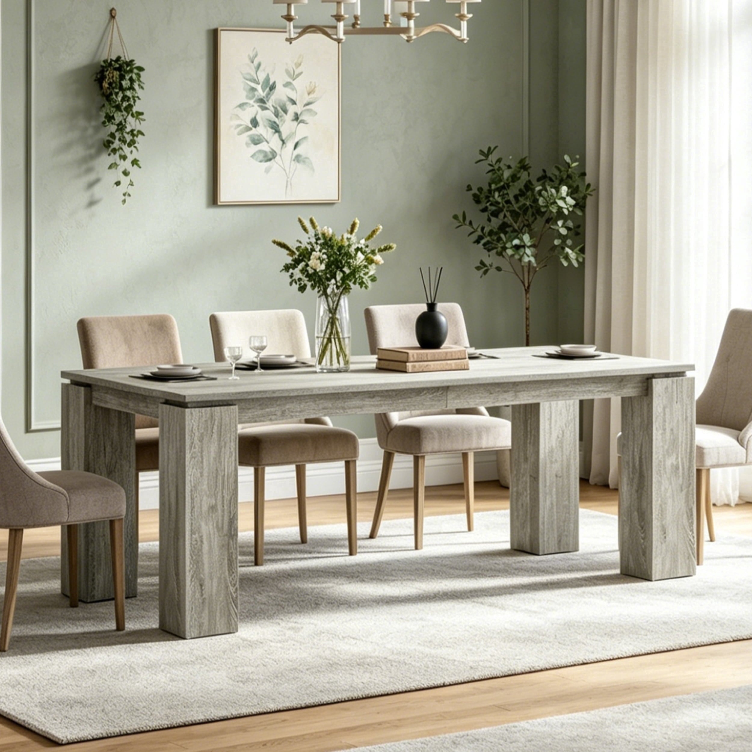 Fnova 86.6" Extra Long Farmhouse Dining Table for 6-10 People, Large Wood Kitchen Table, Heavy Duty Dinner Table for Dining Room, Kitchen, Living Room, Restaurant, Family Gatherings,Gray
