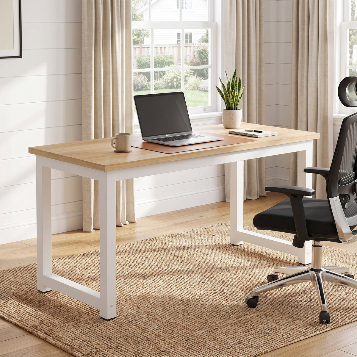 Fnova 63-Inch Modern Computer Desk, Heavy-Duty Steel Frame Workstation for Home Office, Conference Room & Study Room,WM010497_LBNW_US