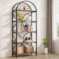 Fnova 75" Tall 5 - Tier Bookshelf, Industrial Tall Arched Metal Frame Bookcase Storage Organizer, Open Display Rack for Bedroom, Living Room, Home Office, Rustic Brown,0