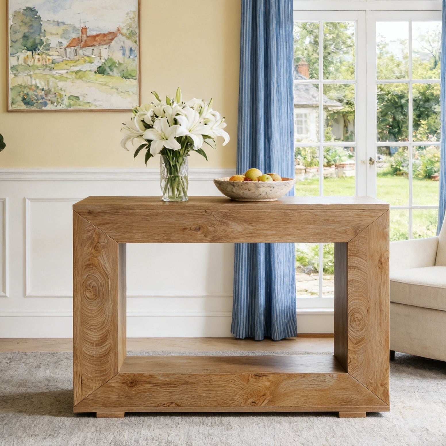 Fnova Farmhouse Console Table for Entryway, 47.2" Long Narrow Wood Entryway Table, Easy Assembly, Light Brown,Light Brown