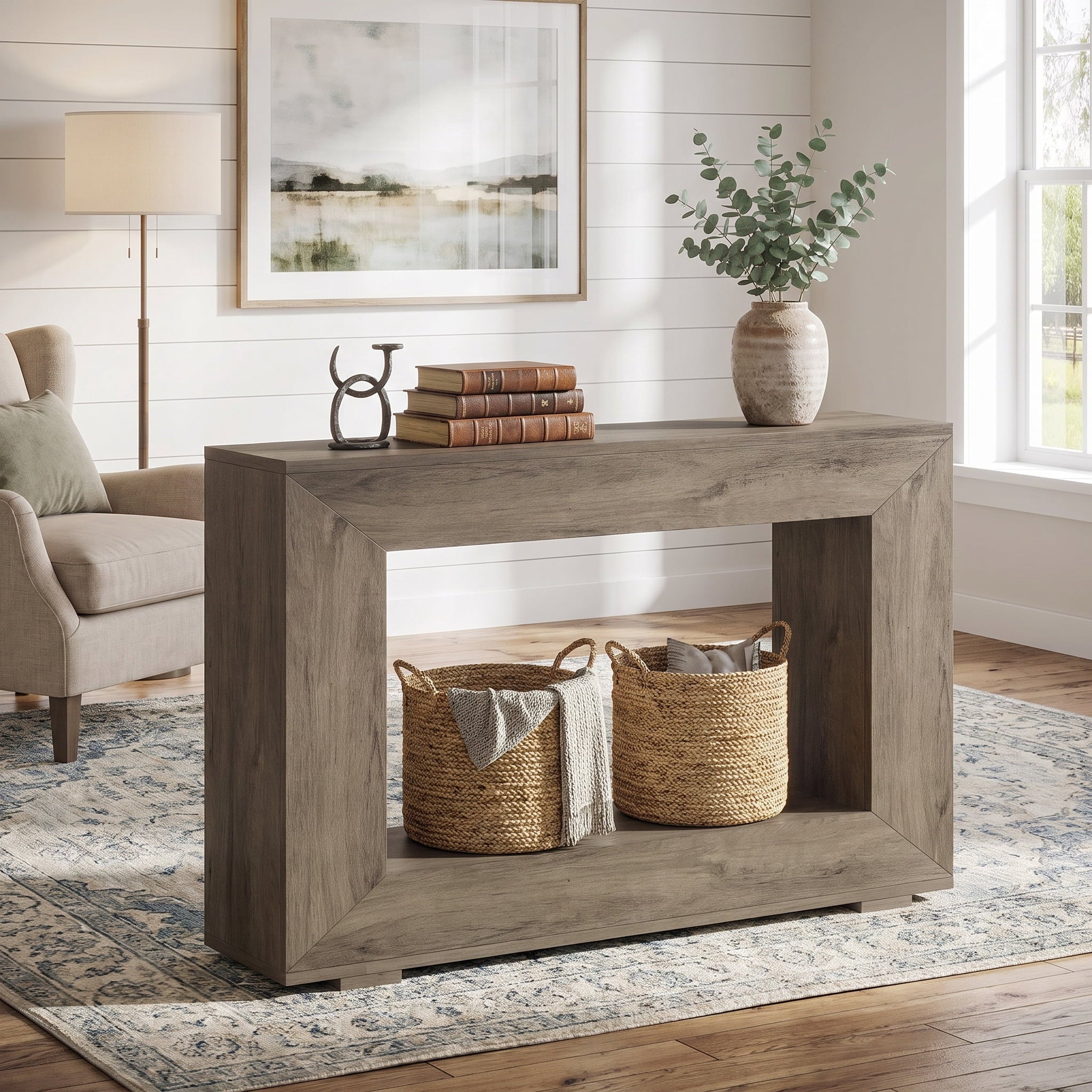 Fnova Farmhouse Console Table for Entryway, 47.2-Inch Long Narrow Wood Entryway Table, Easy Assembly, Light Gray,WM010217C_G_Tables
