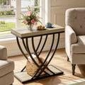 Fnova 2-Tier End Table, Narrow Wood Side Table, Industrial Accent Table Nightstand with Metal Frame, Easy Assembly, for Living Room, Bedroom, Entryway, Small Space,Gray Black