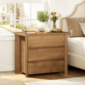 Fnova Wood Nightstand with 3 Drawers, Large Farmhouse Nightstand with Storage for Bedroom and Small Spaces, Easy Assembly, Rustic Brown,WM011325_BN_Tables