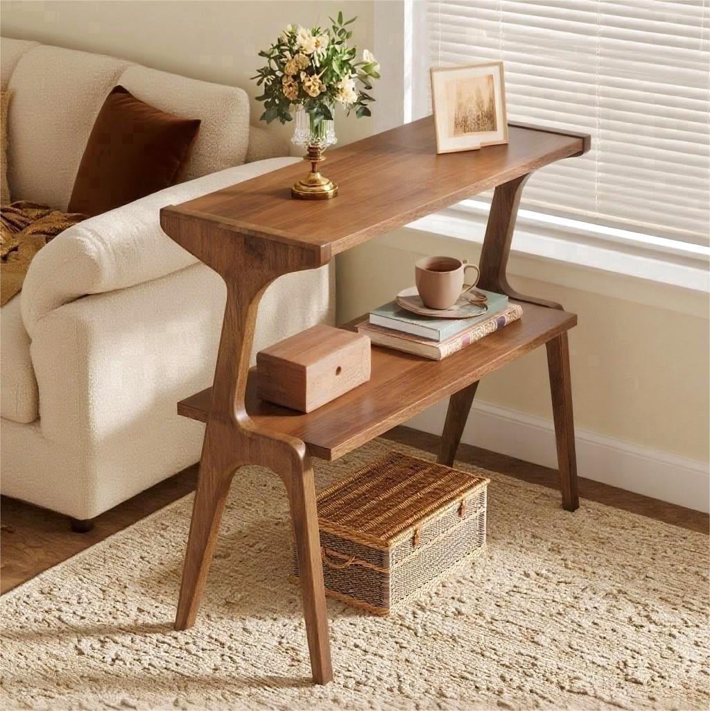 Fnova End Table Narrow Side Tables Modern Wooden Sofa Table with Storage Shelf, Farmhouse Bedside Table, Easy Assembly, Corner Table, Drink Table for Living Room, Bedroom, Nightstand,WM010102M_HL0175_US1
