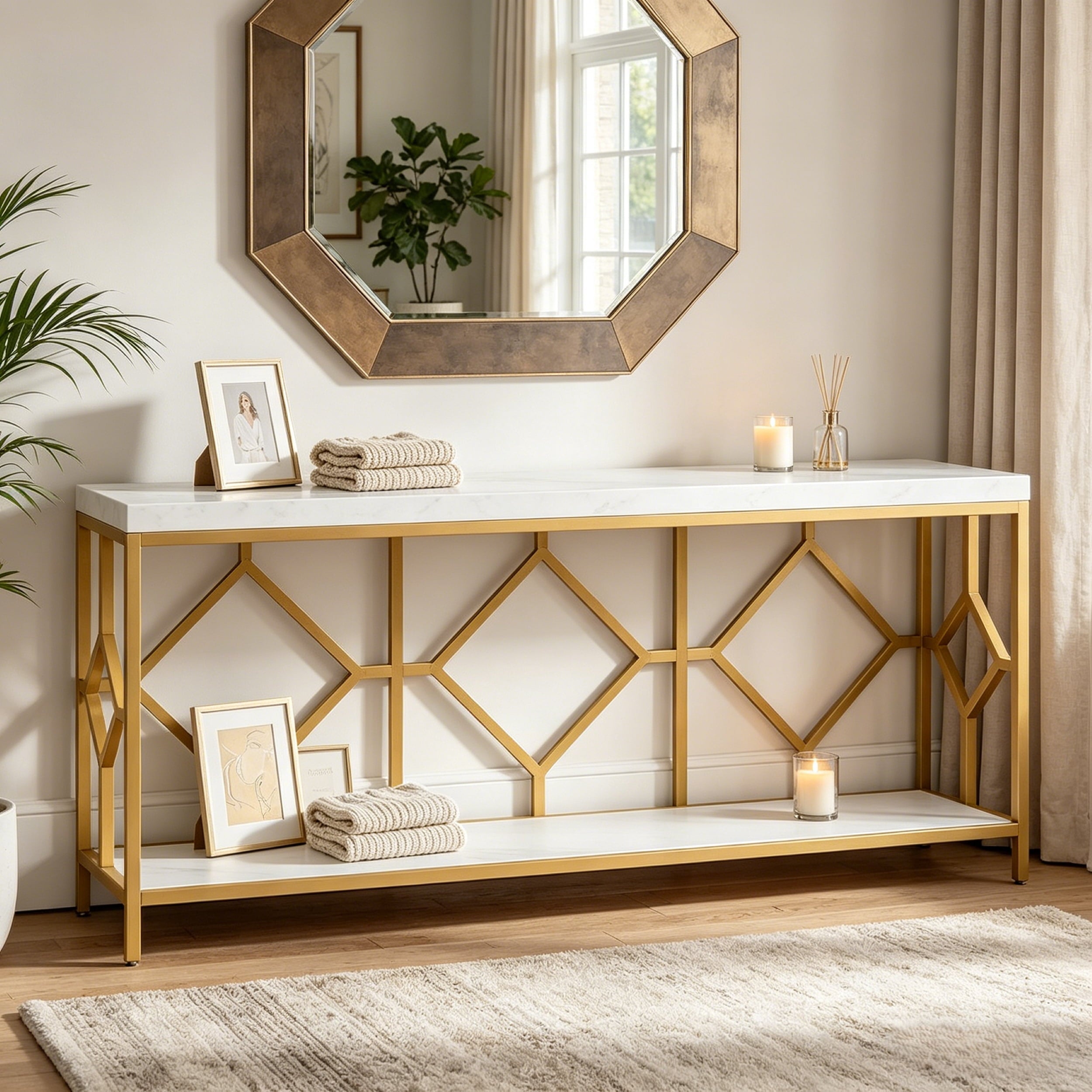 Fnova 70.9-Inch Modern Console Table, 2-Tier Extra Long Narrow Entryway Table, Storage Sofa Table for Living Room, Small Spaces,WM010389_WG_US