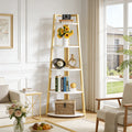 Fnova 71" 5-Tier Industrial Corner Ladder Shelf, Modern Corner Bookshelf, Compact Bookcase, Plant Stand for Living Room, Kitchen, Home Office,White Gold
