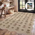 Fnova Scalloped Floral Area Rug, 3-Ftx5-Ft Machine Washable Non Slip Jute Rug for Entryway Kitchen Bedroom Living Room, Indoor Carpet,WM011609_BN9_US
