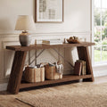 Fnova 70.87-Inch Farmhouse Console Table for Entryway, 2-Tier Storage Long Narrow Wood Entryway Table, Metal Frame, Easy Assembly, Dark Brown,WM010220C_DBN_Tables