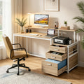 Fnova 63-Inch Computer Desk, Home Office Desk with File Drawer & Monitor Stand, Industrial Workstation Desk, Dual-Tier Desktop with Adjustable Drawer & Storage, for Home Office, Study & Workspace,WM010438_LBBN_US