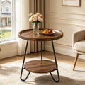Fnova 2-Tier Round Side Table, Modern Industrial End Table with Metal Legs, Small Accent Snack Table for Living Room, Bedroom, Small Spaces, Easy Assembly,WM010111_BN_Tables