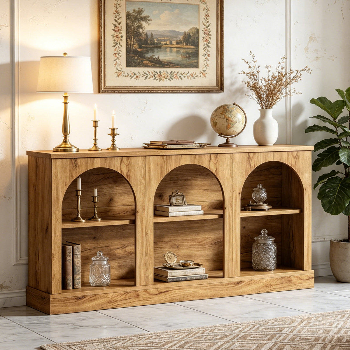 Fnova 63-Inch Farmhouse Console Table, Wooden Entryway Table with 3-Tier Storage, Rectangular Sofa Table for Entrance, Hallway, Living Room, Behind Couch,WM010278_WO_US