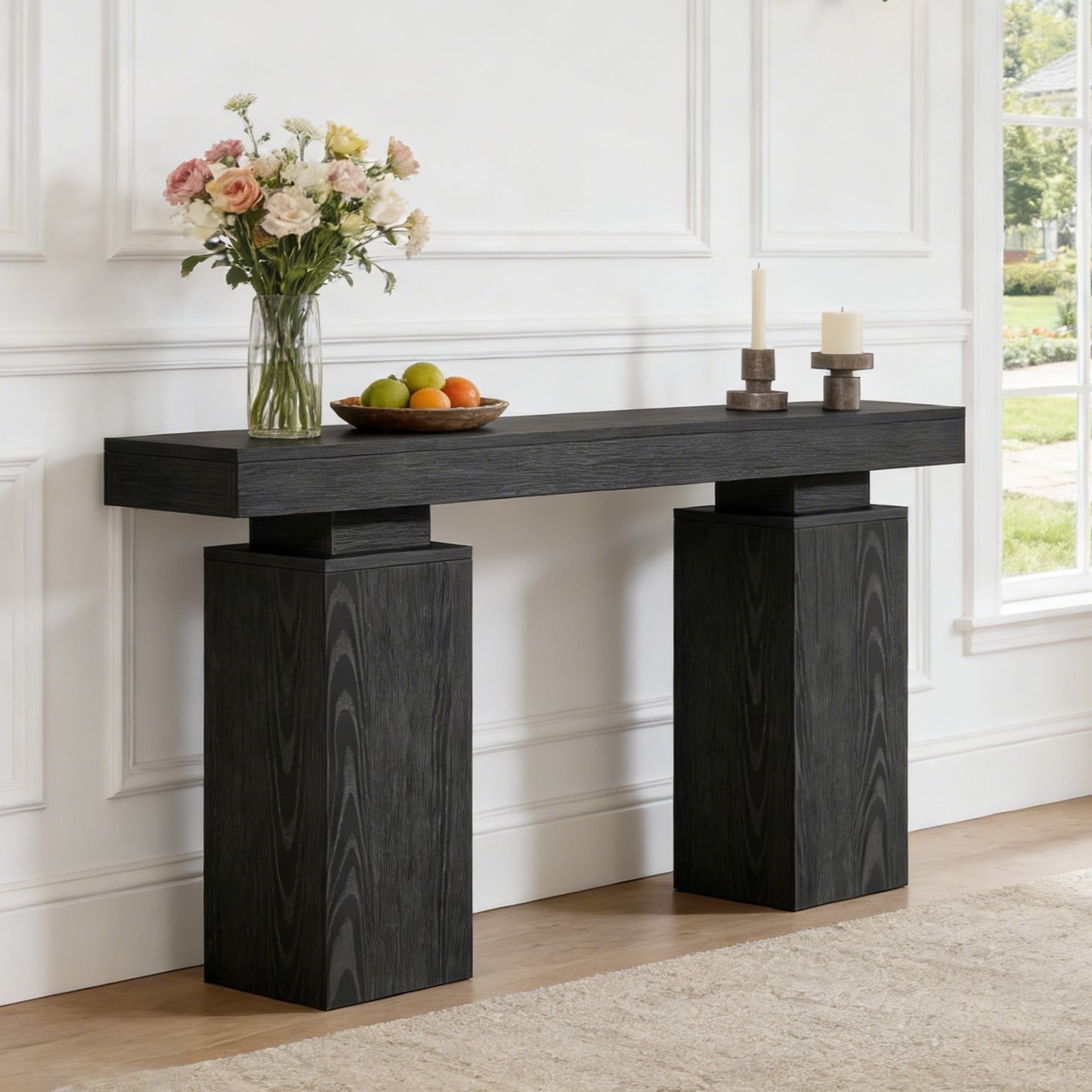 Fnova 63" Farmhouse Console Table, Long Wood Entryway Table for Foyer, Easy Assembly, Hallway Accent Furniture Behind Couch, Living Room Decor Stand,Black
