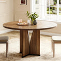Fnova 39.37" Modern Round Dining Table for 4 with Wood Tabletop, Kitchen Table for Dining Room, Brown,Brown