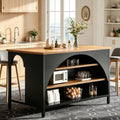 Fnova 55" Farmhouse Kitchen Island with Open Storage Shelves, Large Coffee Bar Table with Adjustable Feet for Kitchen & Dining Room,Brown Black