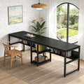 Fnova 78.74-Inch Modern Computer Desk with Wood Tabletop, Industrial Writing Desk with 4 Open Shelves, Metal Frame Office Desk for Living Room & Study, Black,WM010401C_B_Desk