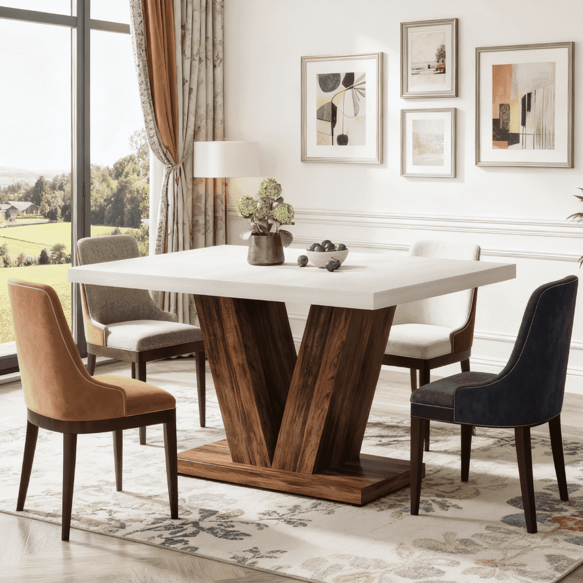 Fnova 47.24" Rectangular Farmhouse Dining Table, Wood Coffee Table for 4 People, Modern Kitchen Table for Dining Room, White Brown (Chairs Not Included),White Brown