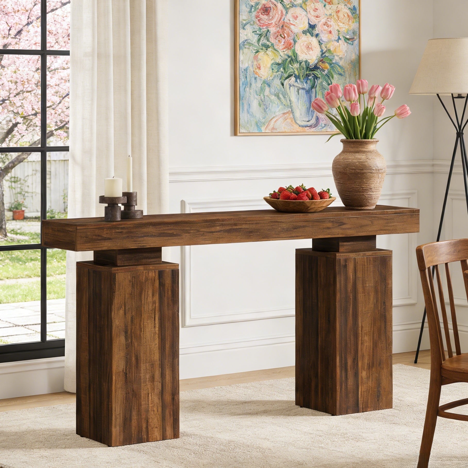 Fnova 63" Farmhouse Console Table, Long Wood Entryway Table for Foyer, Easy Assembly, Hallway Accent Furniture Behind Couch, Living Room Decor Stand,Dark Brown
