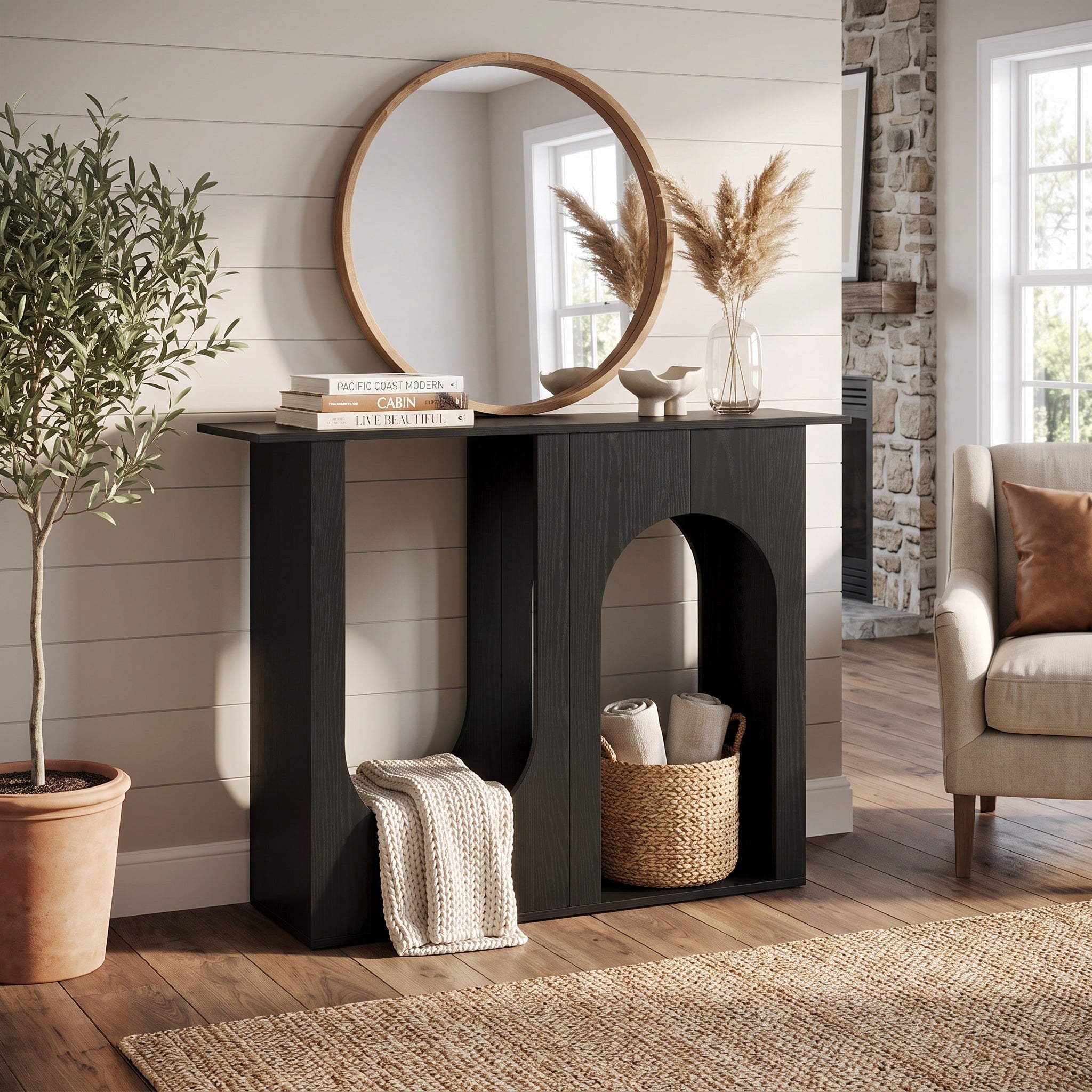 Fnova 39.4-Inch Modern Console Table, Black Arched Design Entryway Table, Narrow Sofa Table for Living Room, Hallway, Corridor,WM010903_B_US