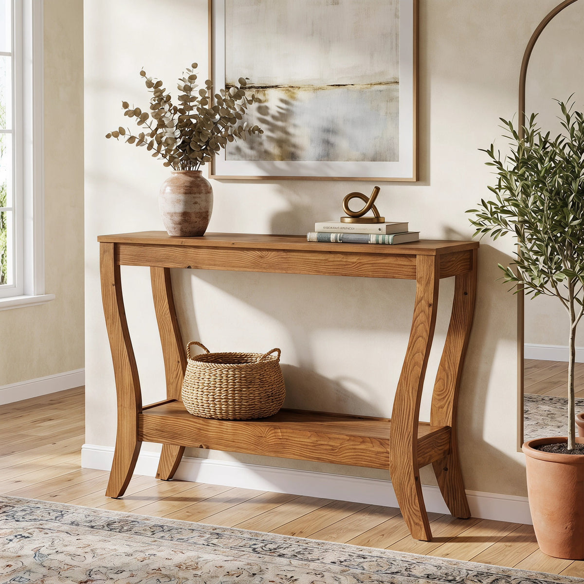 Fnova 41.3-Inch Solid Wood Console Table, Farmhouse 2-Tier Sofa Table with Storage for Entryway, Living Room, Hallway,WM010984_BN_US