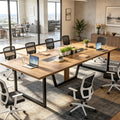 Fnova 94"Large Conference Table for 8-10 People, Modern Executive Meeting Table with Cable Management & Adjustable Feet, Heavy-Duty Office Conference Desk for Boardroom, Training Room,Warm Brown