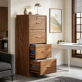 Fnova 4-Drawer File Cabinet, Tall Filing Cabinet with Lock and Key, Heavy Duty Wooden Vertical Office Storage Organizer for Legal Size/Letter/A4/Files, Home Office, Brown,WM011403_BN_File