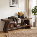 Fnova 47.24 Inch Solid Wood 2-Tier Entryway Bench with A-Frame Shoe Storage, Multi-Functional Wooden Storage Bench for Entryway, Living Room, Bedroom, Dining Room,WM011213_DBN_US