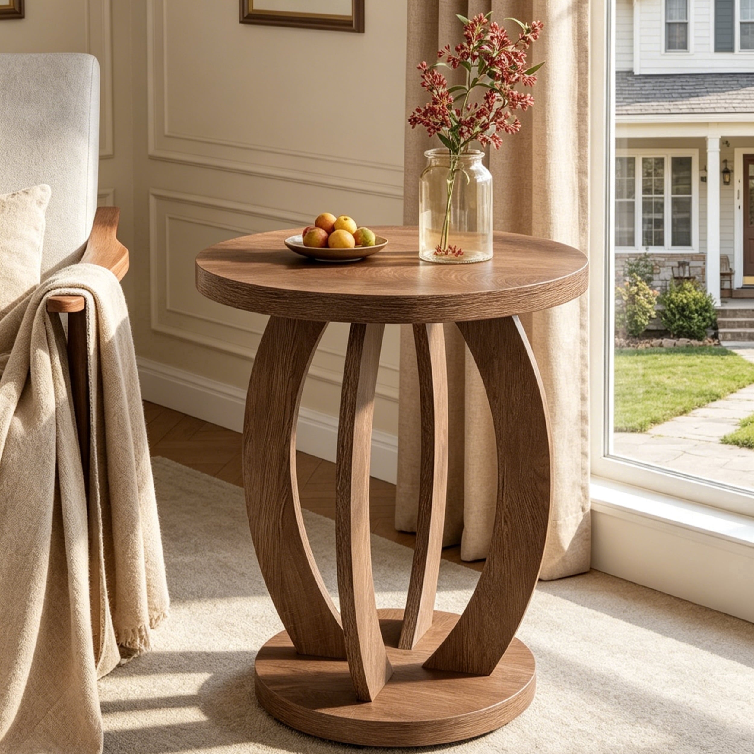 Fnova Round End Table with 2-Tier Storage, Farmhouse Rustic Nightstand, Bedside Table, Accent Side Table for Living Room, Bedroom, Small Spaces, Balcony, Brown,Brown