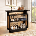 Fnova Rattan Home Bar Unit, Farmhouse 4-Tier Bar Table With 4 Stemware Racks, Heightened Base, Liquor Wine Bar Cabinet Mini Bar Table For Home Pub, Black,Black