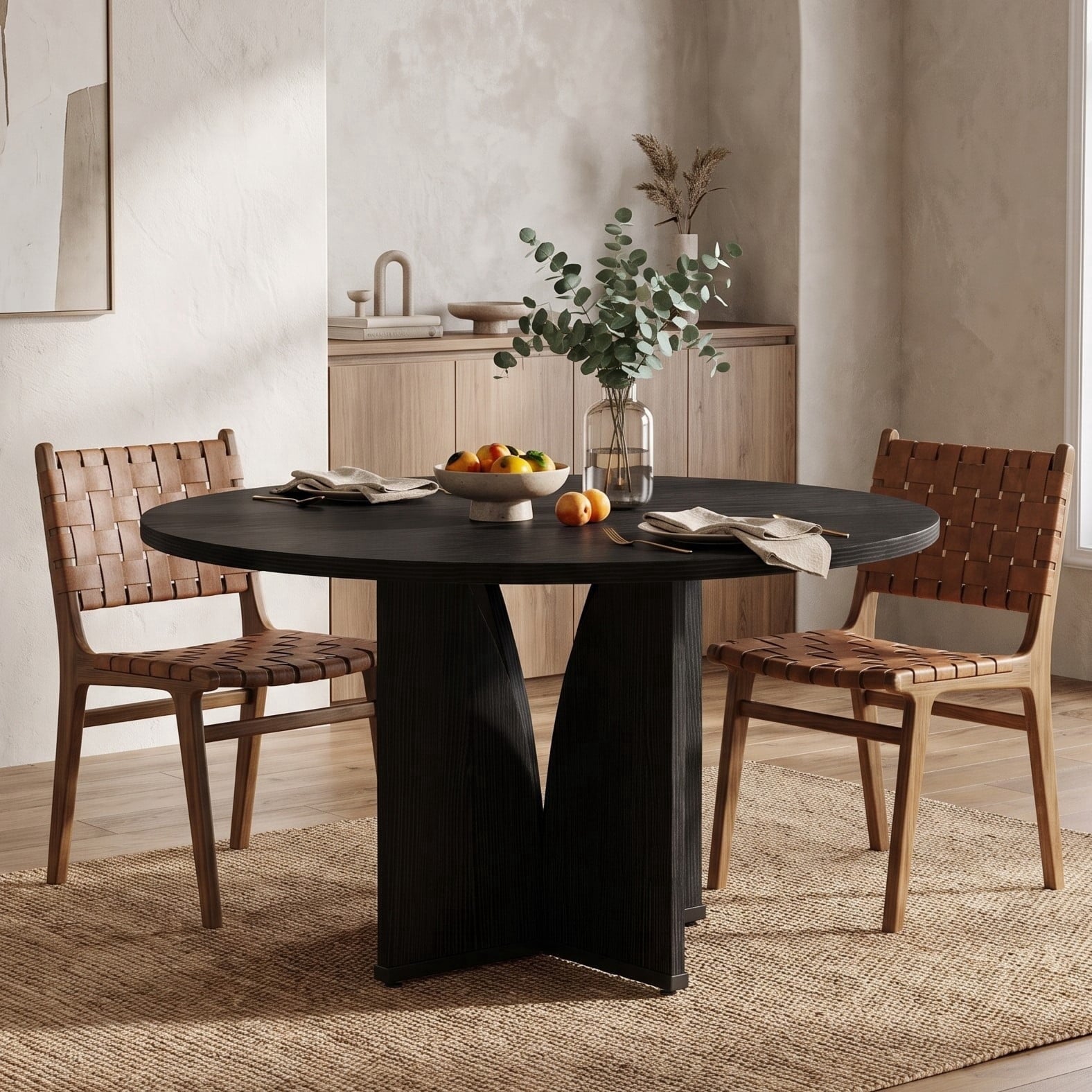 Fnova 39.37-Inch Modern Round Dining Table for 4 with Wood Tabletop, Kitchen Table for Dining Room, Black,WM010211C_B_Tables