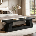 Fnova 63 Inch Modern Wooden Entryway Bench, Narrow Storage Bench with Open Shelf for Living Room Bedroom Hallway Entryway,Black