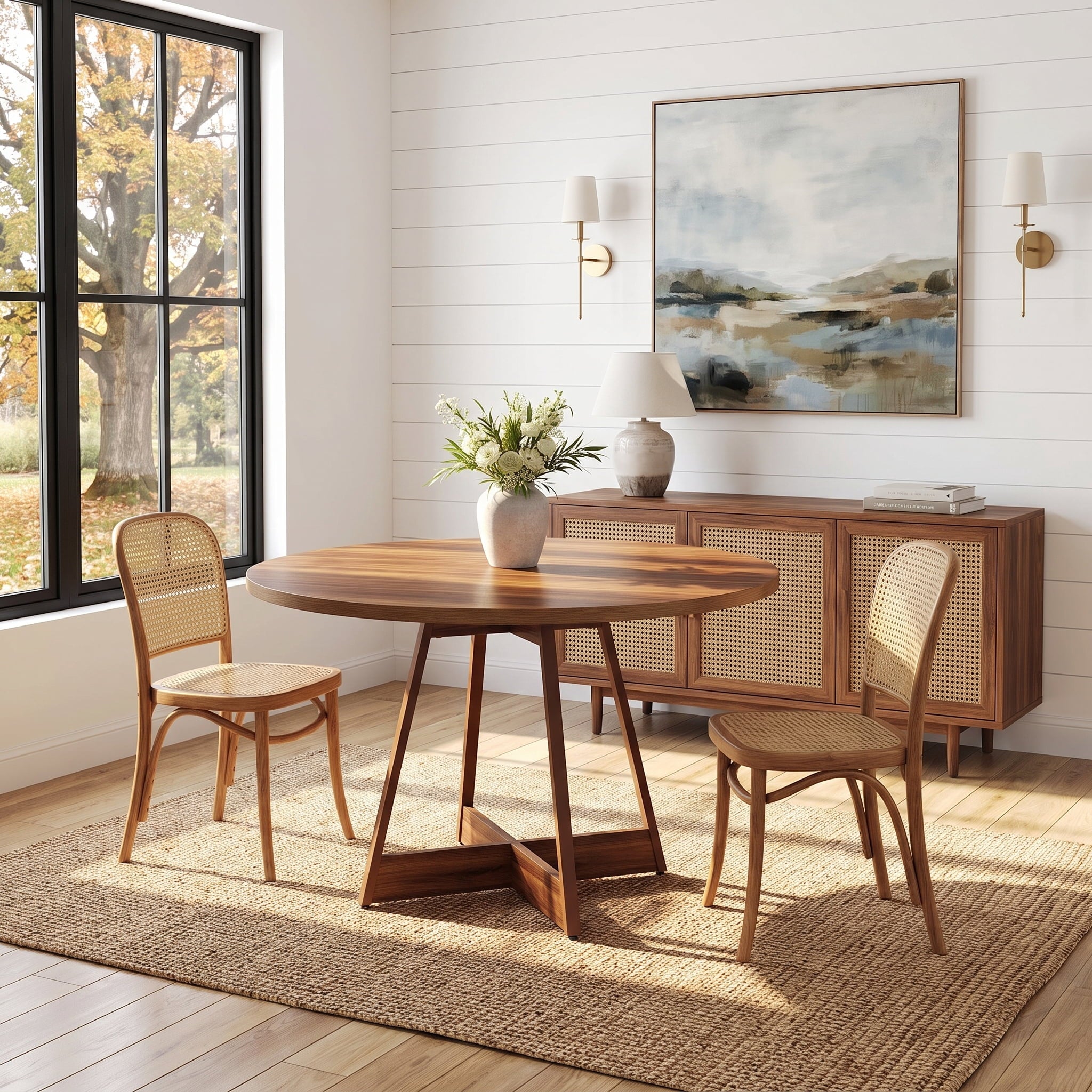 Fnova 39-Inch Round Farmhouse Dining Table for 2-4 People, Wooden Circle Kitchen Table with Heavy Duty Pedestal, Small Bistro Dinner Table for Dining Room, Kitchen, Apartment, Cafe, Restaurant,WM010478_BN_US