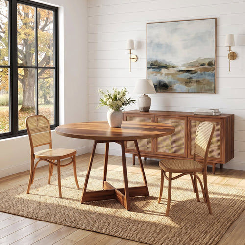 Fnova 39-Inch Round Farmhouse Dining Table for 2-4 People, Wooden Circle Kitchen Table with Heavy Duty Pedestal, Small Bistro Dinner Table for Dining Room, Kitchen, Apartment, Cafe, Restaurant,WM010478_BN_US