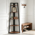 Fnova 71" 5-Tier Industrial Corner Ladder Shelf, Modern Corner Bookshelf, Compact Bookcase, Plant Stand for Living Room, Kitchen, Home Office,Brown