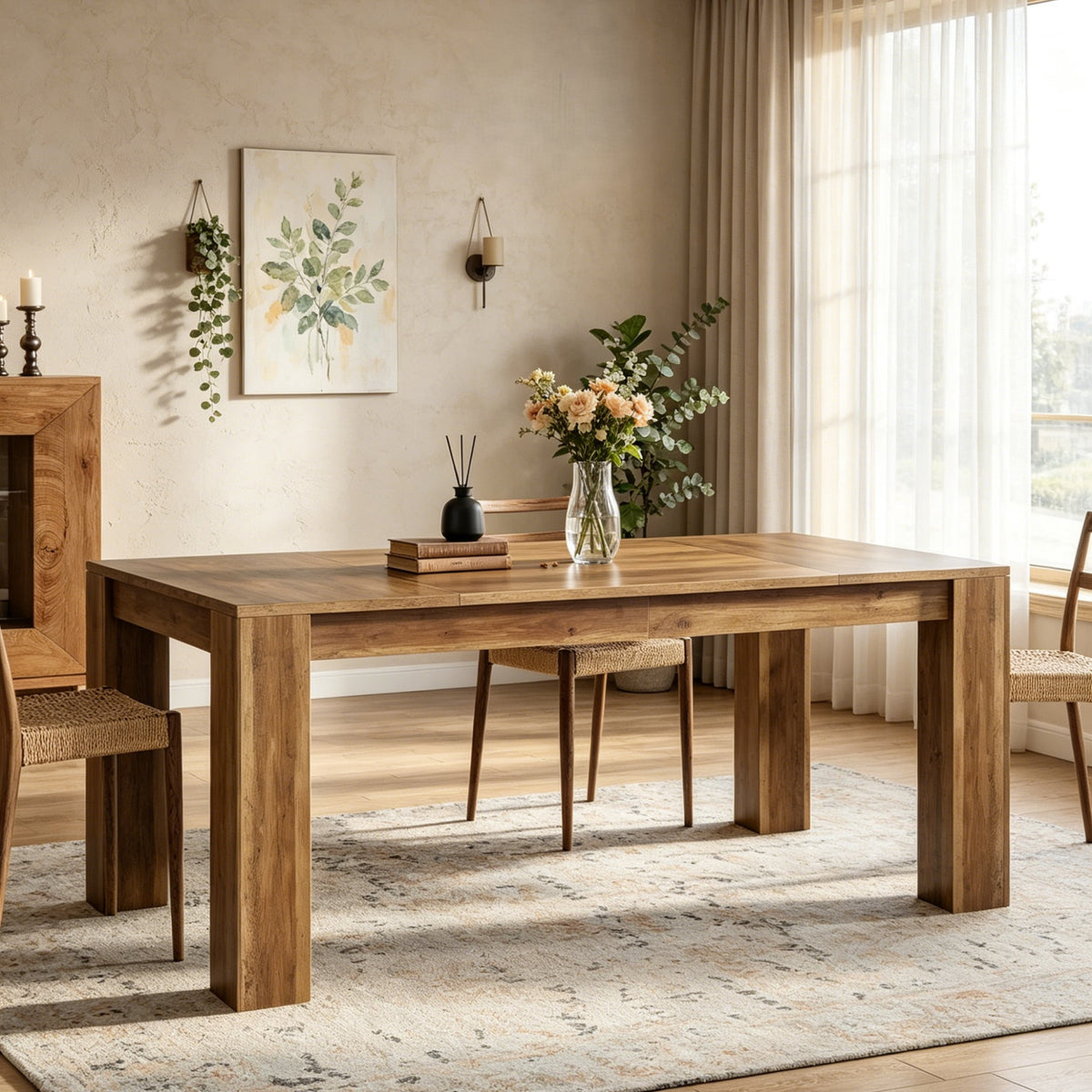 Fnova 63-Inch Farmhouse Dining Table for 4-6 People, Rectangular Kitchen Dinner Table, for Home, Restaurant, Dining Room & Office,WM010448_BN_US