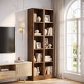 Fnova 70.9" Solid Wood Bookshelf Set of 2, 5-Tier Tall Narrow Bookcase, Freestanding Wood Storage Display Shelves for Living Room, Bedroom, Home Office, Brown