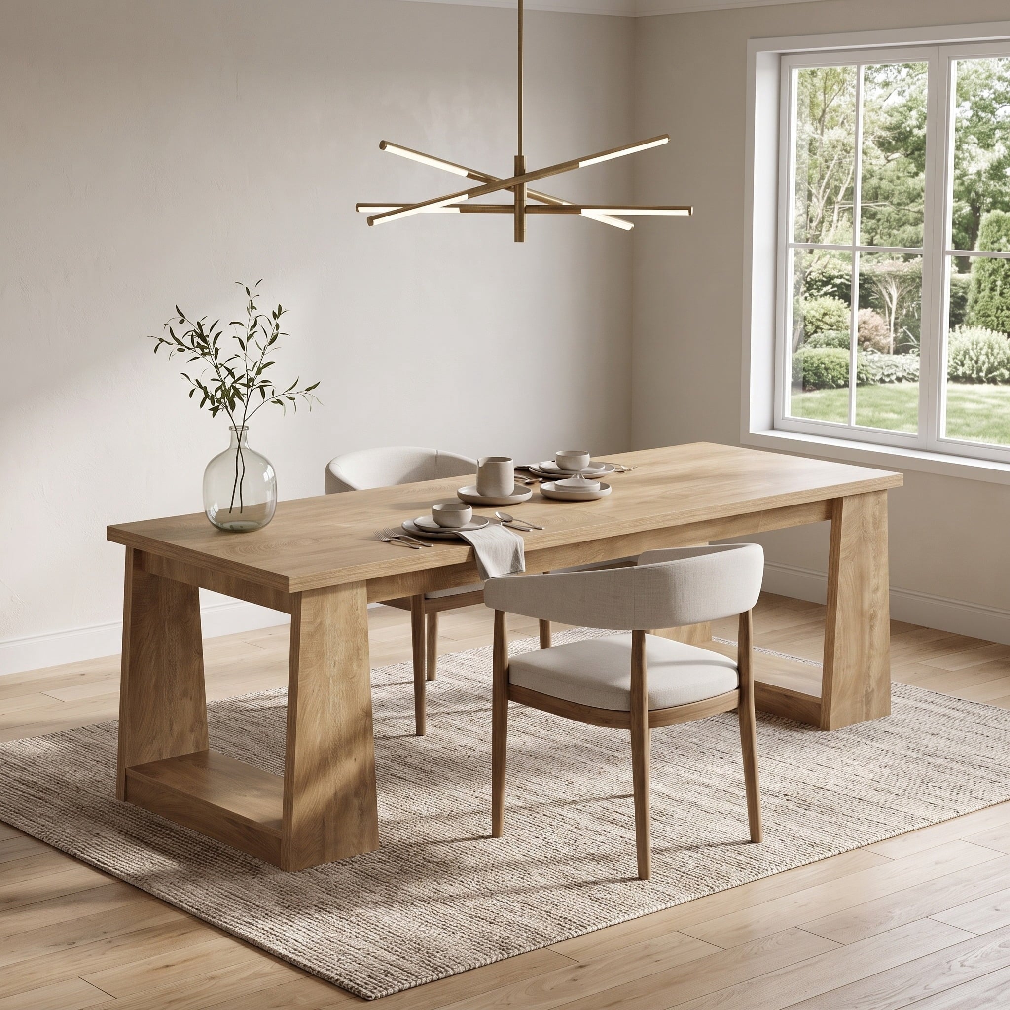 Fnova 86.6-Inch Extra Long Dining Table for 2 People, Farmhouse Wood Kitchen Table with Storage Shelves, Large Dinner Table for Dining Room, Kitchen, Home Office, Living Room, Family Use,WM010477_LBN_US
