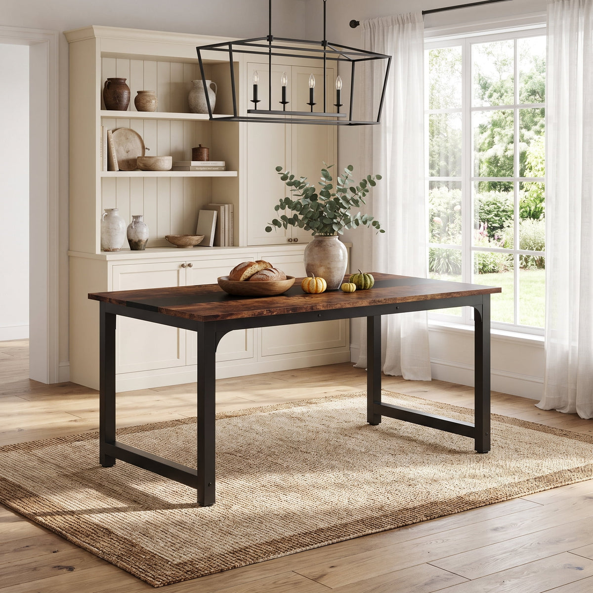 Fnova 63-Inch Industrial Dining Table, 6-8 Person Kitchen Table for Dining Room Kitchen Home Office Restaurant Bistro,WM010822_BNB_US