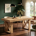 Fnova 63'' Farmhouse Dining Table for 4-6 People, Rectangular Dinner Table with Sturdy X-Shaped Base, for Dining Room, Living Room, Kitchen & Home Office,Brown