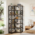 Fnova 78.7" Tall 7-Tier Corner Bookshelf, Industrial Large Corner Bookcase Storage Display Rack with Metal Frame for Living Room Home Office,Gray
