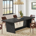 Fnova 70.87" Rectangular Dining Table for 4-6 People, Farmhouse Wood Kitchen Table with Sturdy Legs, Easy to Assemble,Black