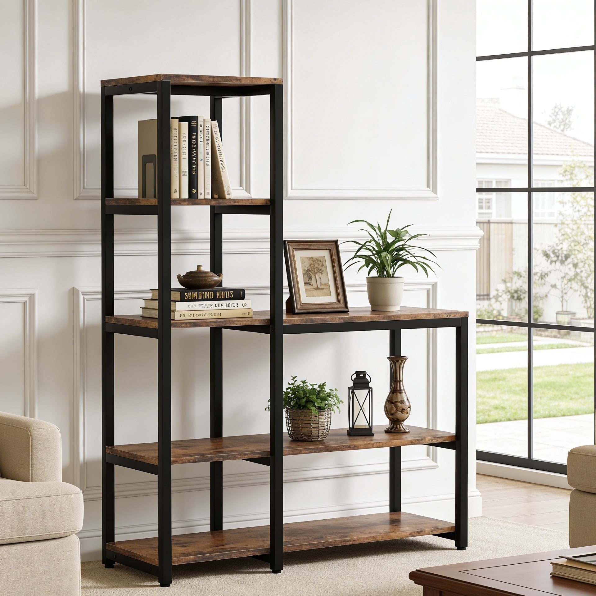 Fnova 57" 4-Tier Tall Bookshelf, Modern Wooden Display Shelves, Free Standing Bookcases for Home Office, Living Room, Kitchen,0