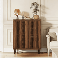 Fnova 6-Tier Farmhouse Cabinet with Adjustable Shelves, Side Cabinet & Shoe Storage, Shutter Doors, Wood & Metal, for Entryway, Hallway, Living Room, Bathroom,Brown