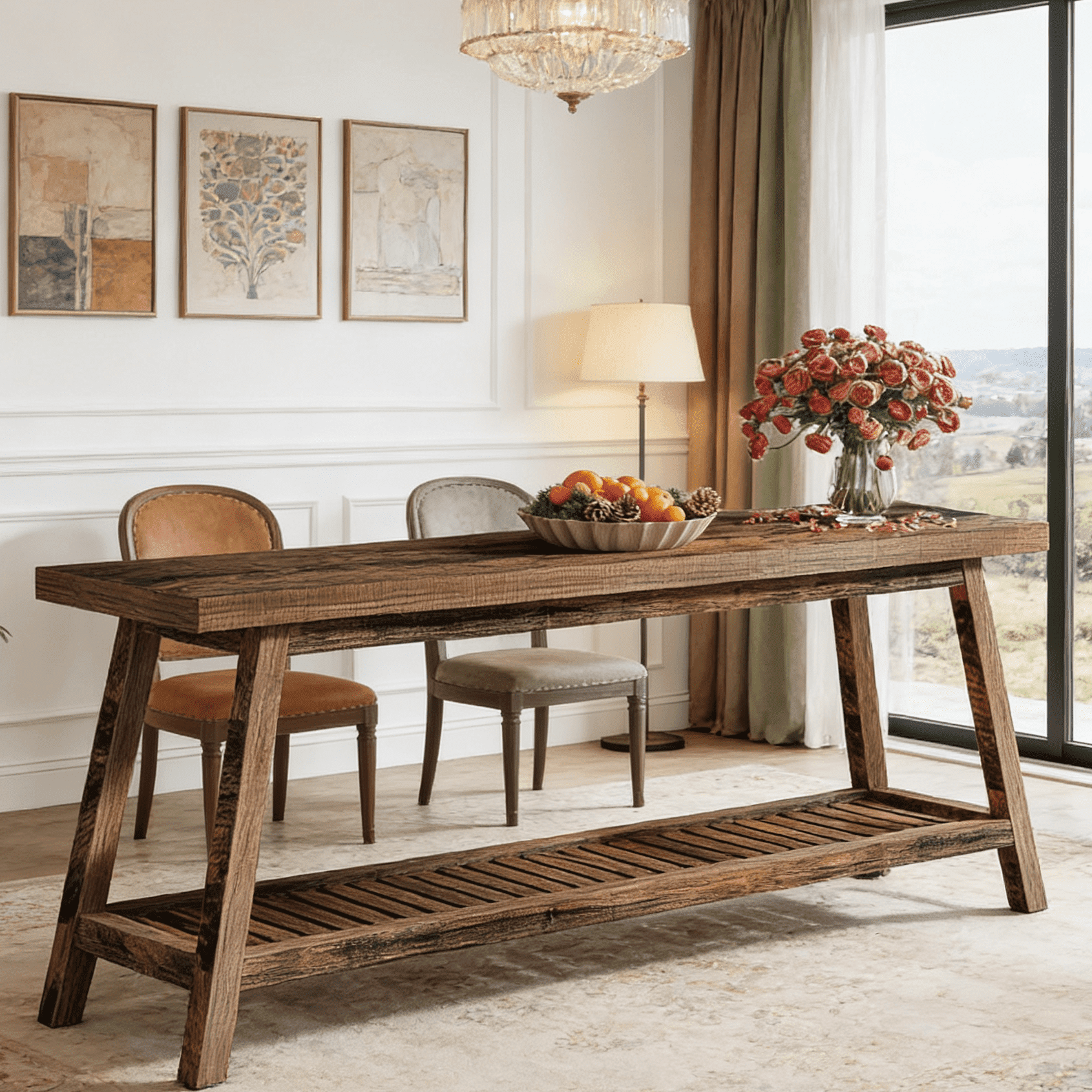 Fnova 71" Farmhouse 2-Tier Console Table, Sofa Table with Lower Shelf, Heavy-Duty Trapezoid Base, for Entryway/Living Room, Easy Assembly,Dark Brown