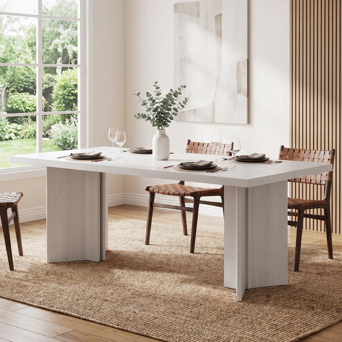 Fnova 63-Inch Rectangular Modern Dining Table, Wooden Modern Kitchen Table for 6 People for Dining Room, White (Chairs Not Included),WM010235C_W_Tables