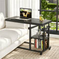 Fnova Mobile Side Table with Wheels, Snack Tray, Height-Adjustable C-Shape Desk, Tiltable Drawing Board, Laptop Stand, Storage Shelves for Living Room, Bedside Table for Couch,Black