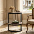 Fnova 2-Tier Half Moon End Table, Modern Wooden Narrow Sofa Side Table, Slim Accent Table Nightstand with Storage Shelf, Easy Assembly, for Living Room, Bedroom, Entryway, Small Space,Gray Black