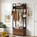 Fnova 74.8-Inch Organizer Rack, Tall Freestanding Storage Rack With 2 Drawers, Shelves, 6 Hooks, Industrial Clothes Rack Coat Rack Hall Tree For Hallway, Entryway, Bedroom, Easy Assembly,WM010531_BN_Shelf