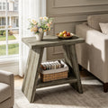 Fnova Solid Wood 2-Tier End Table with Storage, Farmhouse Side Table Accent Table Bedside Nightstand, Easy Assembly, for Living Room, Bedroom, Entryway, Small Space,WM010139_DBN_US