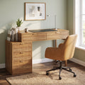 Fnova Reversible Computer Desk with 5 Large Drawers, 39.37-Inch Home Office Writing Desk, Vanity Desk, Brown,WM010406C_BN_Desk